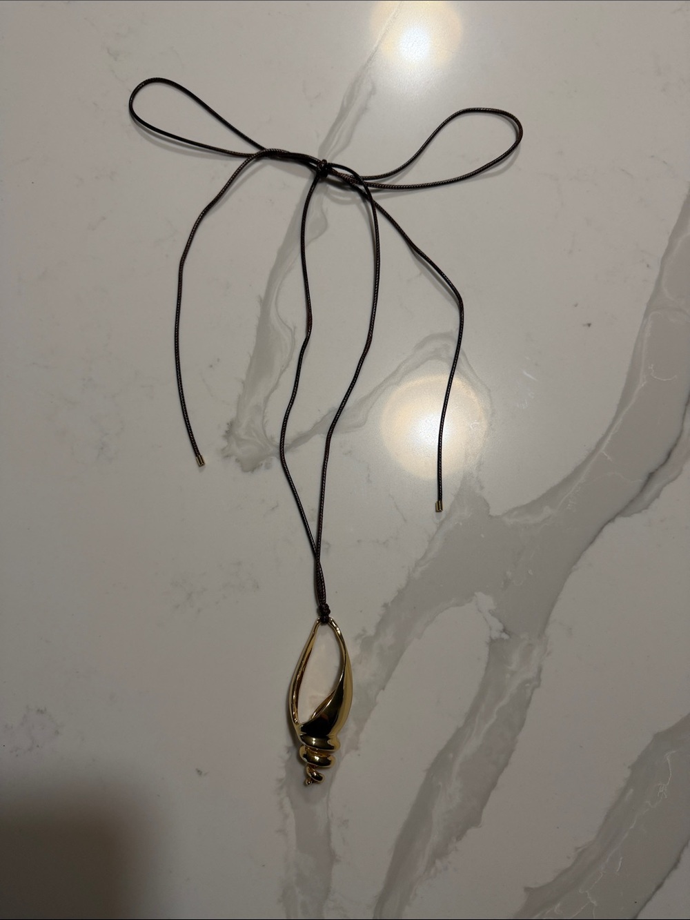 Zara Gold Shell Pendant Necklace with Black Cord